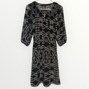 Banana Republic Sheer Black and White Geometric Print Dress